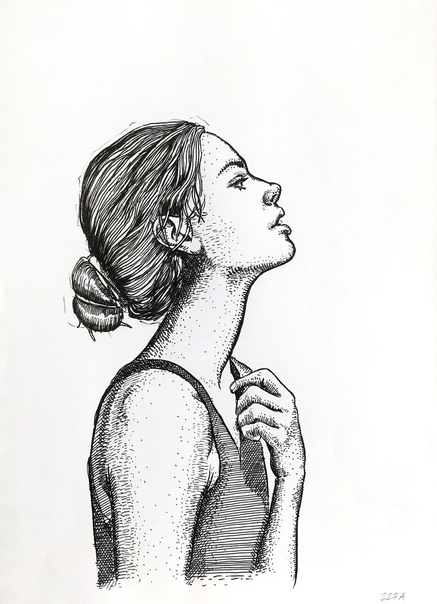 Illustrative Portrait Ink Drawing By Dario Moschetta, 8 X 11, Portrait 227A, Original Artwork
