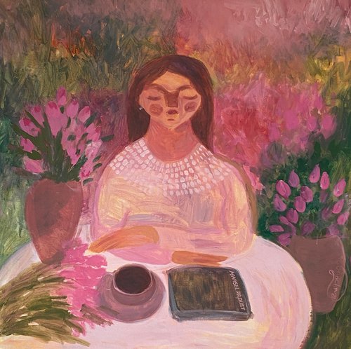 Reading in the garden by Dasha Pogodina