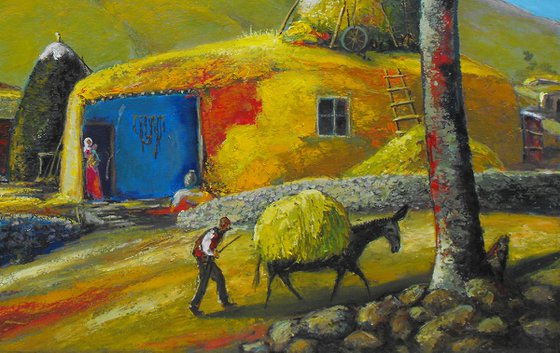 Rural life (70X80cm, oil painting, ready to hang)