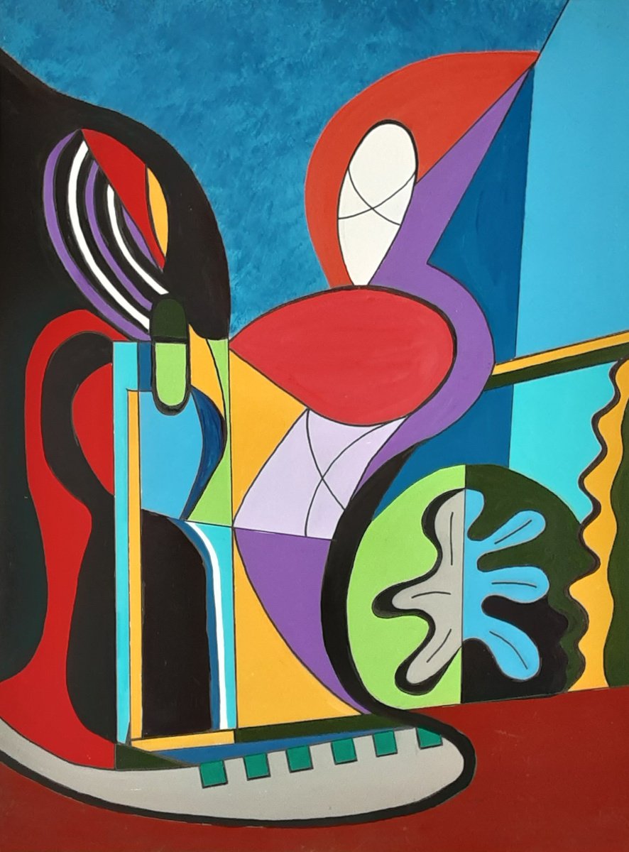 Surrealistic Abstract Painting By Paul Heron, 17 X 21", Surreal Fantasy, Original Artwork