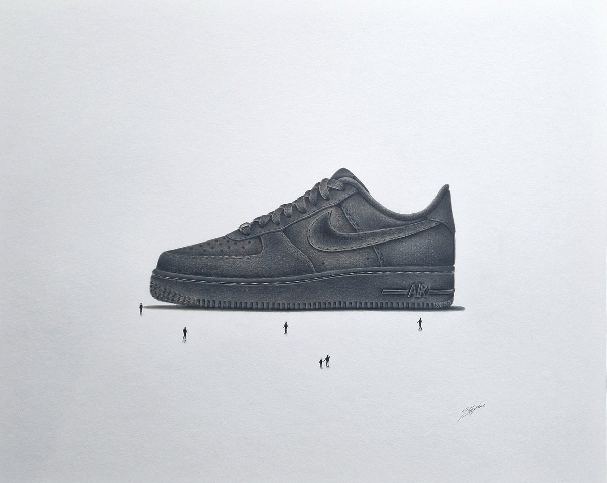 Urban And Pop Still Life Pencil Drawing By Daniel Shipton, 20 X 16, Af1: Black: An Iconic Sneaker, Original Artwork