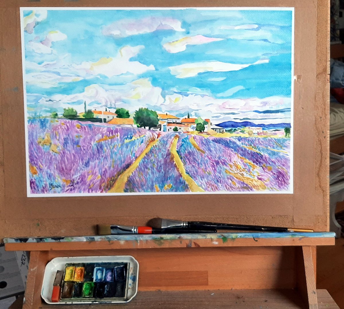 Impressionistic Watercolour , Lavender Field By Zoran Mihajlovic Muza, 19 X 13, Artwork For Sale On Artfinder