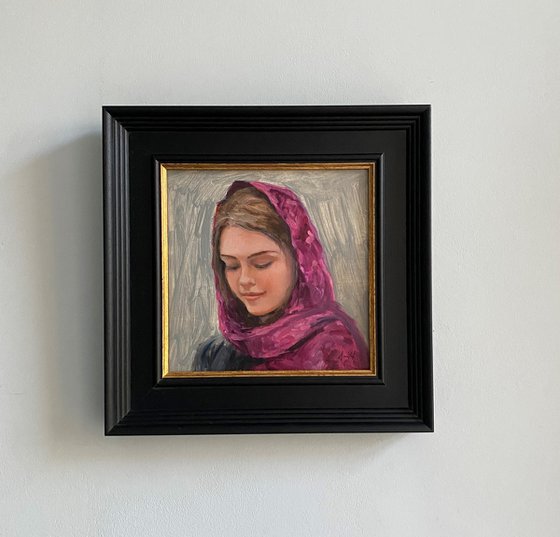 Young Woman oil portrait with frame.