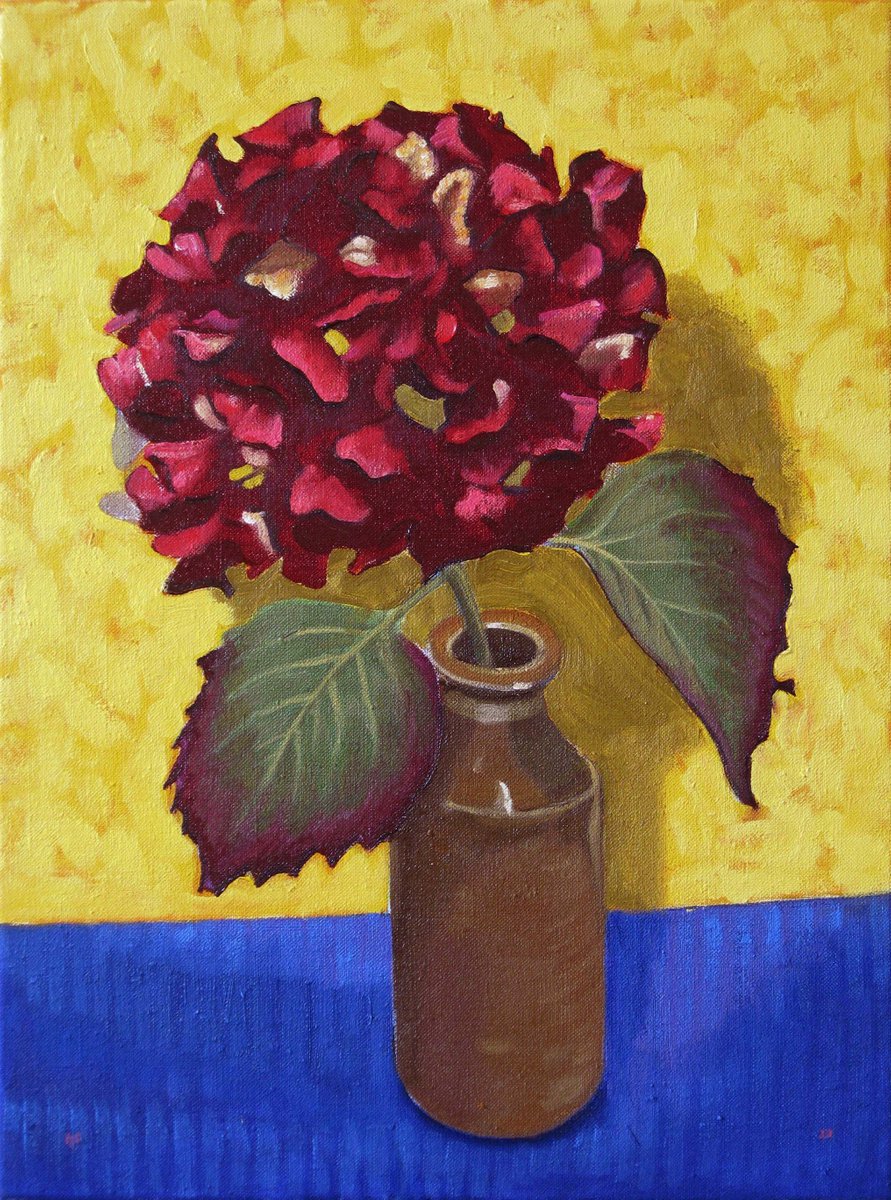 Botanical Oil Painting By Richard Gibson, 12 X 16", Single Hydrangea Flowerhead, Original Artwork