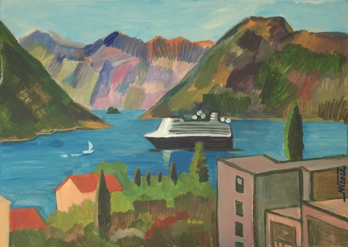 Landscape Acrylic Painting By Marina Gorkaeva, 28 X 20", View From The Window, Original Artwork