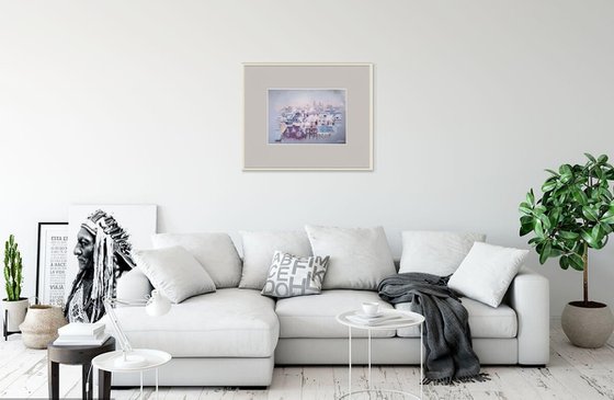 Flight over winter Amsterdam