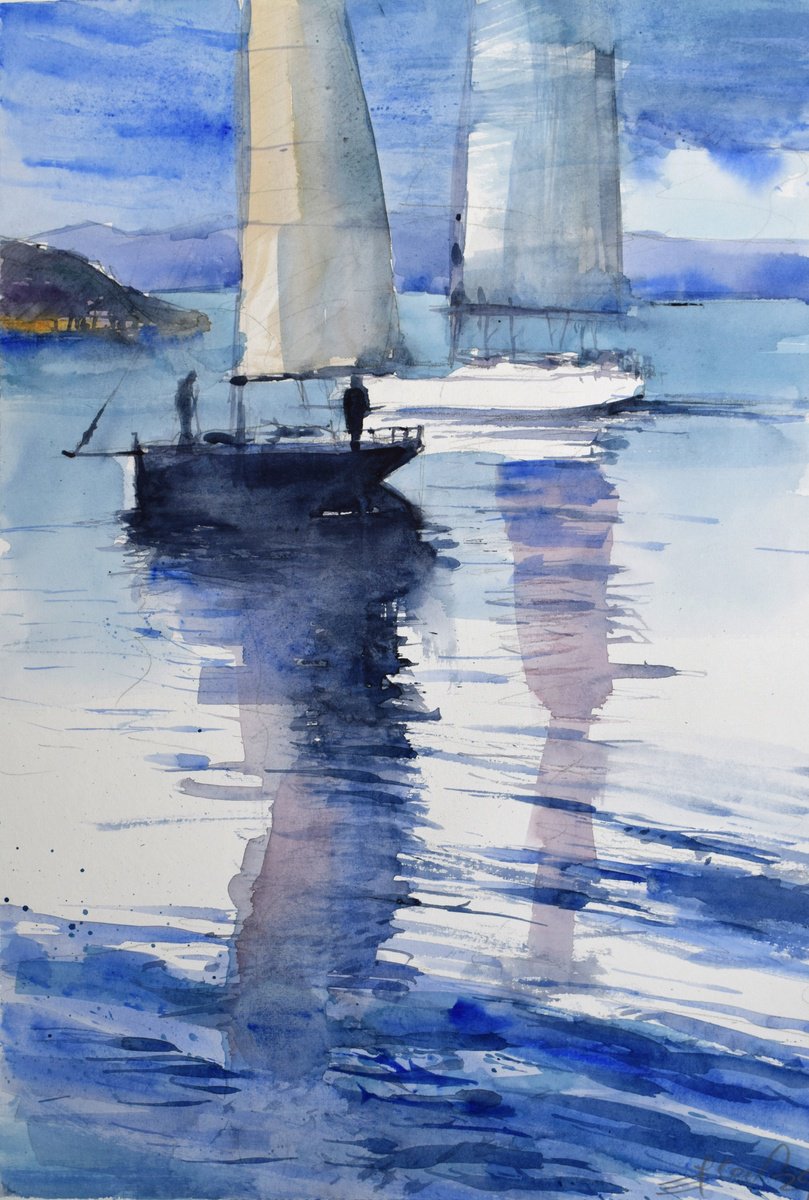 Adriatic seascape by Goran Zigolic Watercolors