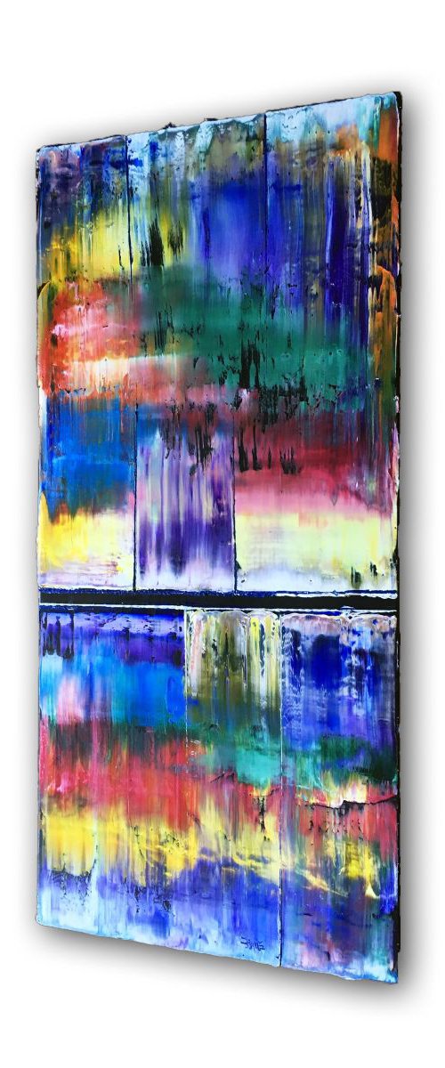"Color Cascade" -  Original PMS Oil Painting On Reclaimed Wood - 16 x 35 inches by Preston M. Smith (PMS)