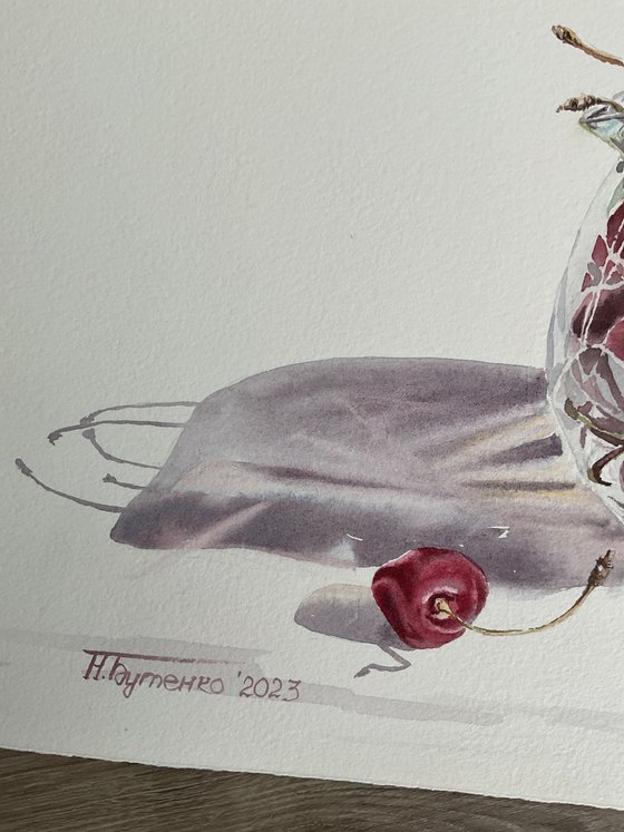 Still life with cherries