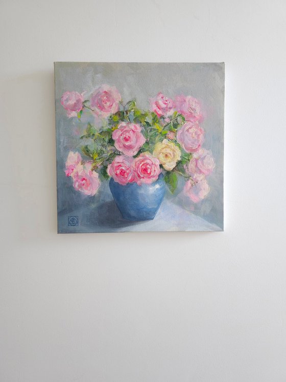 Roses in Blue Vase