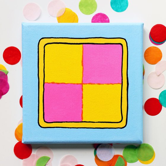 Battenberg Cake Pop Art Painting On Miniature Canvas