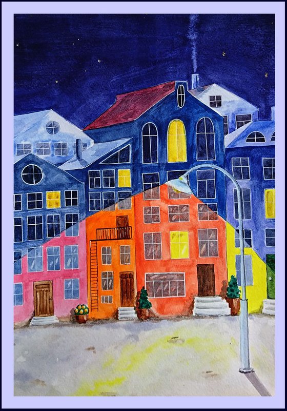 Night, streets, the lantern... Original watercolor painting by Svetlana Vorobyeva