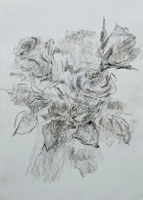 Roses #4 2020. Original charcoal drawing by Yury Klyan
