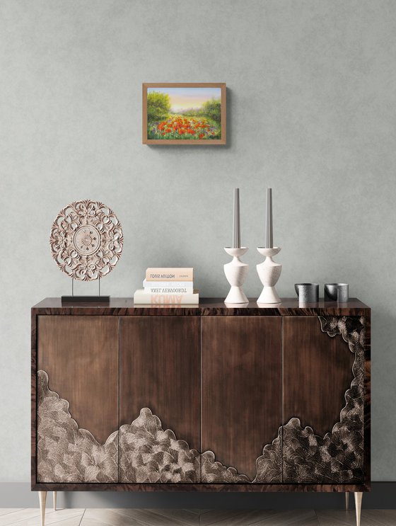 Sunset on the poppy field