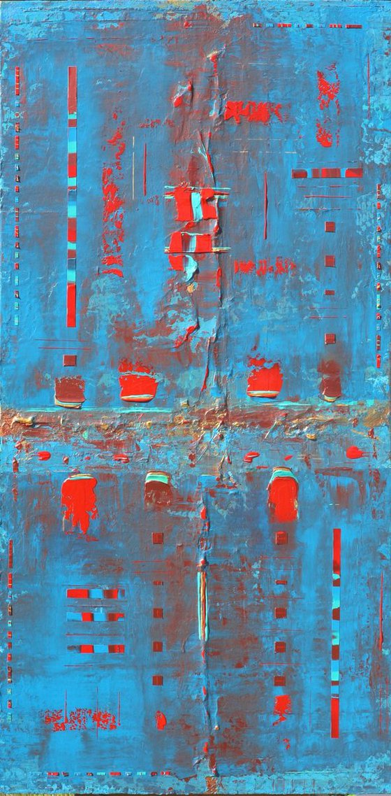 Primitive Blue, Red, Copper Abstract Concept