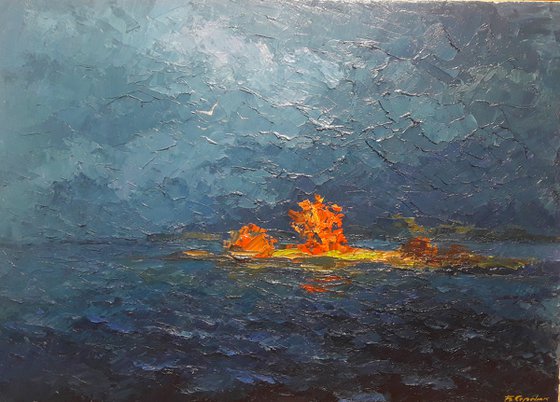 Oil painting Bad weather on the Dnieper