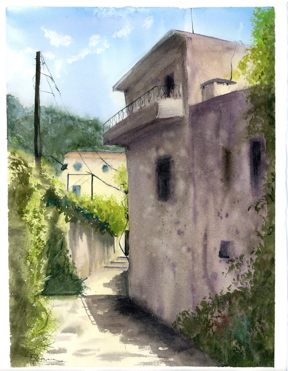 Impressionistic Watercolour , The Little Street By Olga Tchefranov (Shefranov), 12 X 15, Artwork For Sale On Artfinder