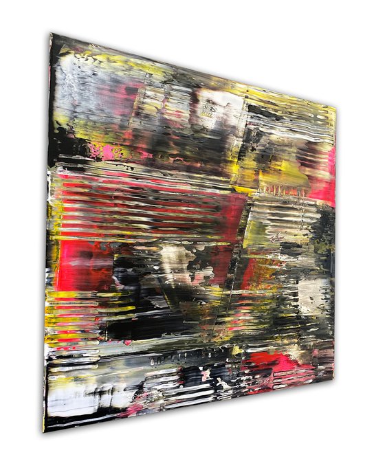 "Cutting In Lines" - FREE USA SHIPPING - Original PMS Abstract Diptych Acrylic Paintings On Plexiglass Framed - 52" x 26"