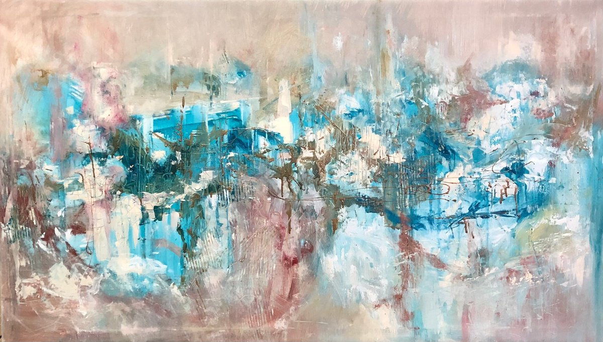 Abstract Oil Painting By Snezana Djordjevic, 55 X 31", Atlas Of The Heart, Original Artwork