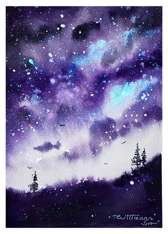 Purple Galaxy Night Monochromatic Landscape Wit Artfinder
