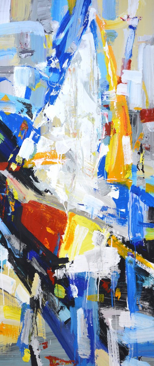 Abstract Transport Acrylic Painting By Iryna Kastsova, 24 X 55, Abstract Sailboat., Original Artwork