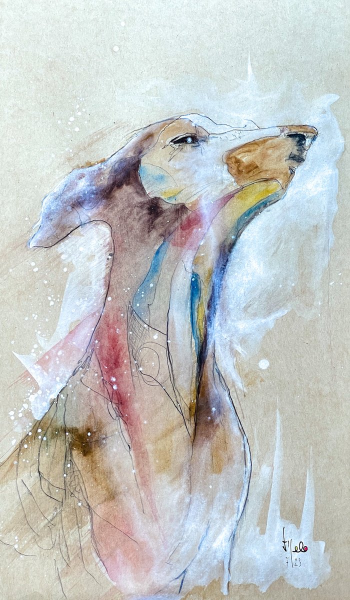 Expressive Animal Painting By Victor De Melo, 13 X 22", Ethereal Canine, Original Artwork