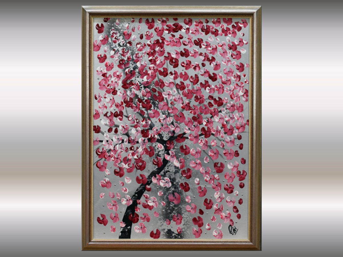Last Spring - acrylic abstract painting. cherry blossoms, nature painting, framed canvas... by Edelgard Schroer