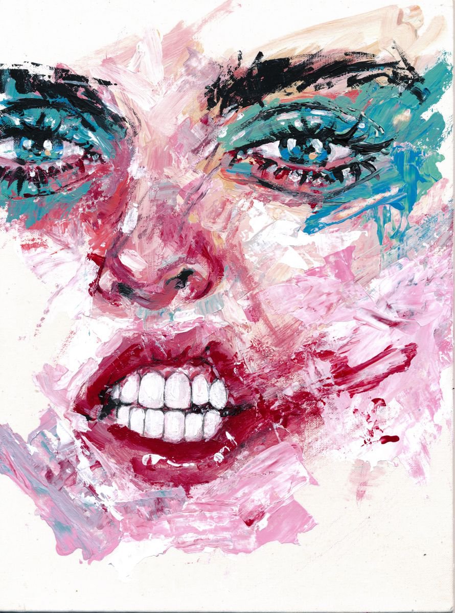 Expressive Portrait Acrylic Painting By Doriana Popa, 7 X 9, Paint Me Ugly, Original Artwork