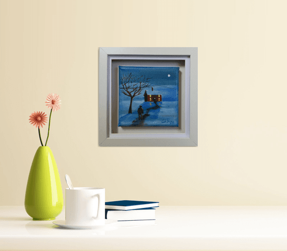 Walking home in winter framed painting