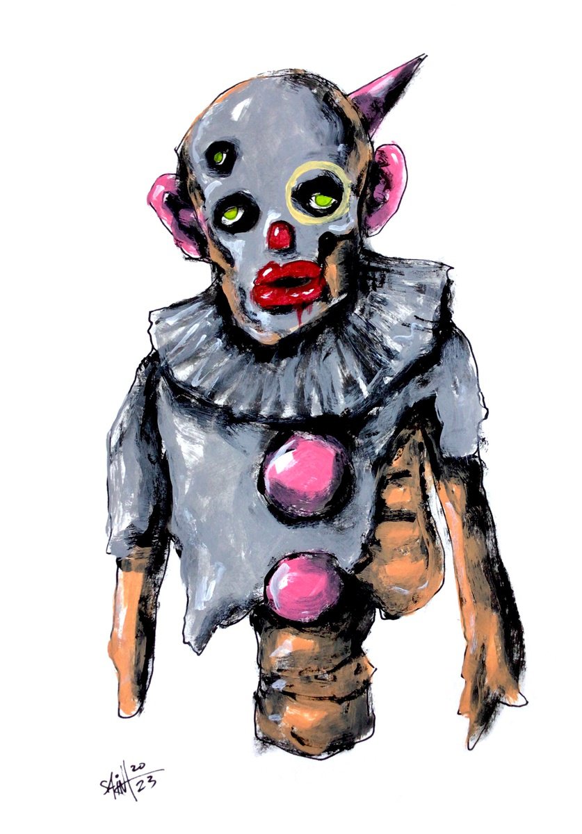 #188 Clown Zombie portrait painting original art, Horror Creepy Dark Art Brut Strange acry... by Ruslan Aksenov