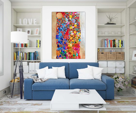 Summer in Spain - Abstract wall sculpture from precious stones. Colorful mosaic art