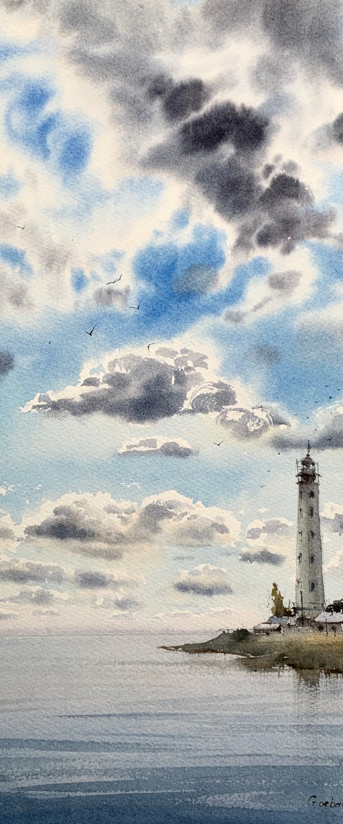Lighthouse and Clouds #2 by Eugenia Gorbacheva