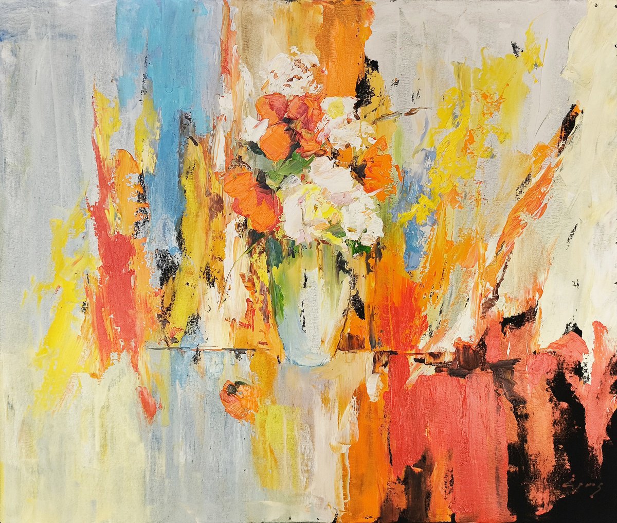 Abstract Landscape Oil Painting By Hrach Baghdasaryan, 28 X 24, Wild Arrangement, Original Artwork