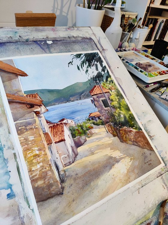 Mediterranean view | Croatia Original watercolor painting