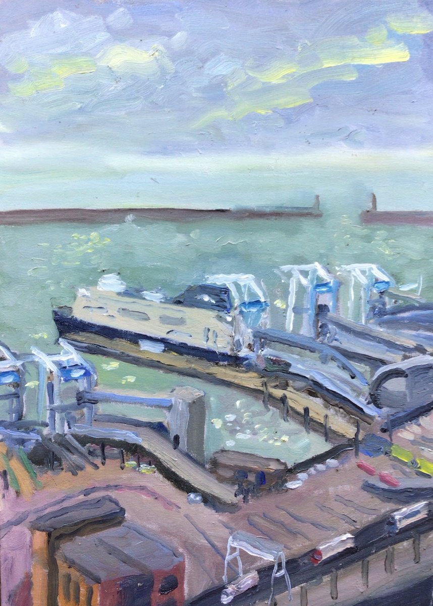 Impressionistic Landscape Oil Painting By Julian Lovegrove Art, 12 X 17", Port Of Dover, Original Artwork