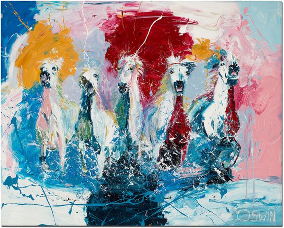 Horse painting - WILD HORSES II 80 x 100 cm. | 31.5"x 39.37" Equine art by Oswin Gesselli