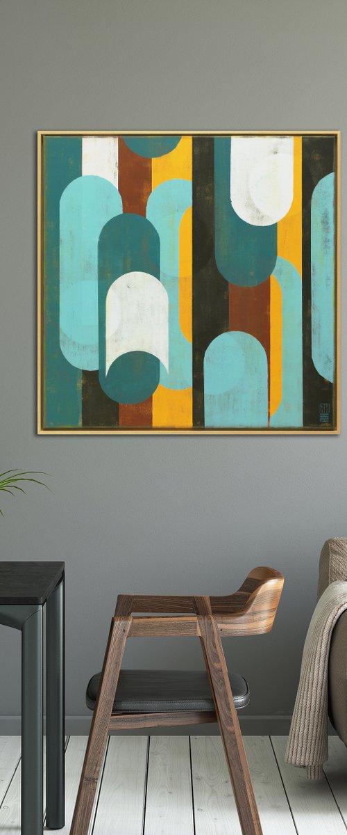 Traffic Brown and Yellow Square - Incl Frame - 85x85 cm - Pop Art Painting - Ronald Hunter 4N by Ronald Hunter