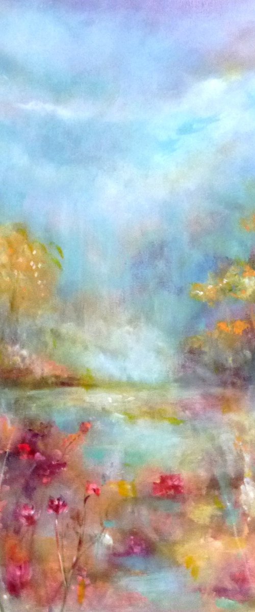 The golden pond. 80x80cm. by Loetitia Pillault