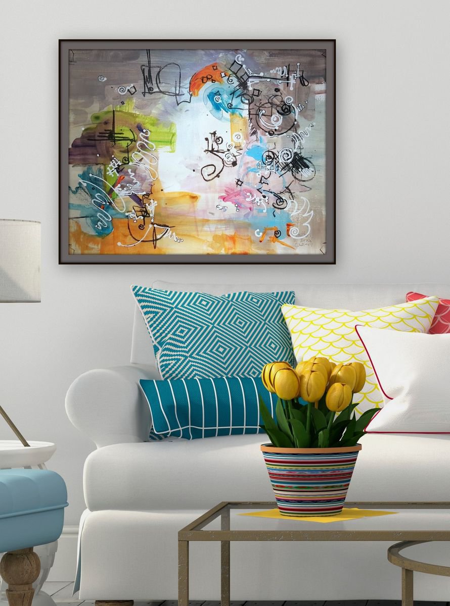 Expressive Abstract Painting By Heather W. Ernst, 20 X 16, Side Winder | Free Ship To Us, Original Artwork