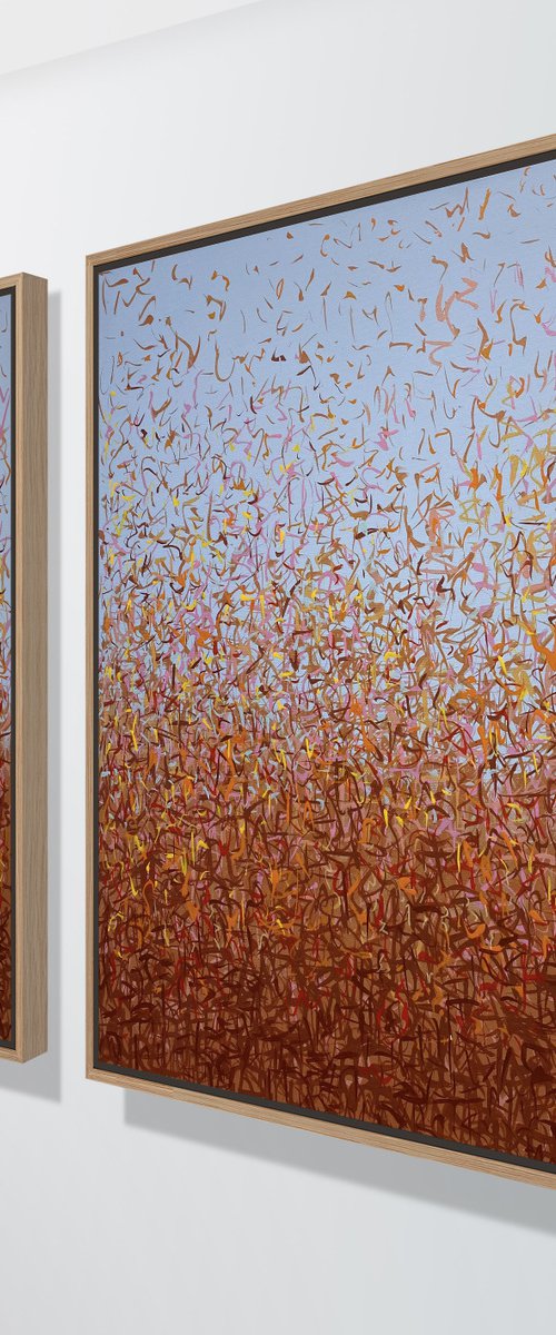 Oondiri Plains Duo Framed - 69cm square each - acrylic painting on canvas by George Hall