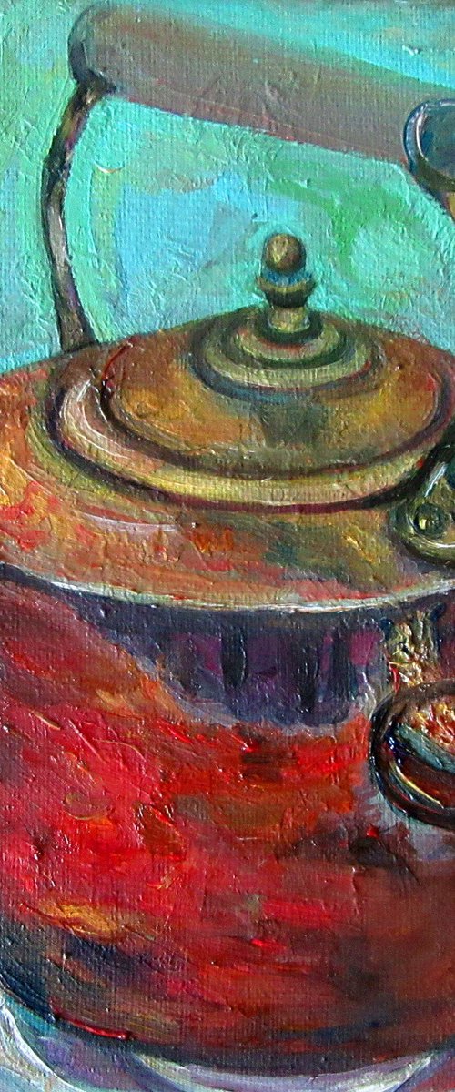 Brass Kettle on Stove by Katia Ricci