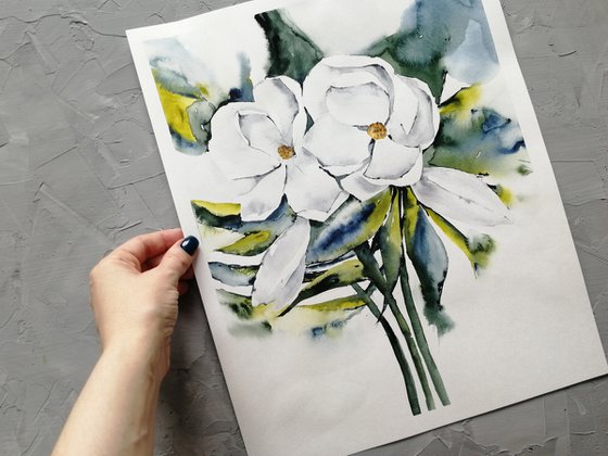 Magnolia painting. Blossoms painting