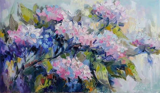 Painting Hydrangeas, Bouquet of flowers, flowering hydrangea