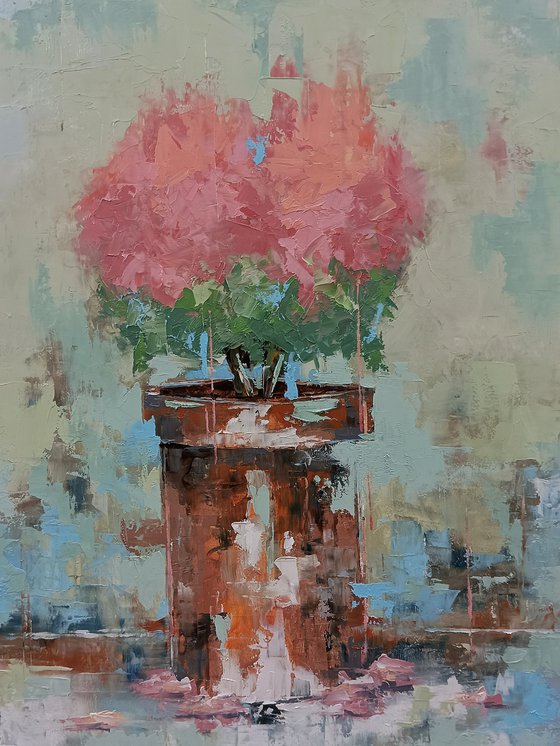 Abstract still life painting. Flowers in vase