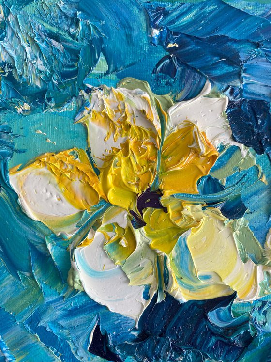 Blue & Yellow Frangipani Art