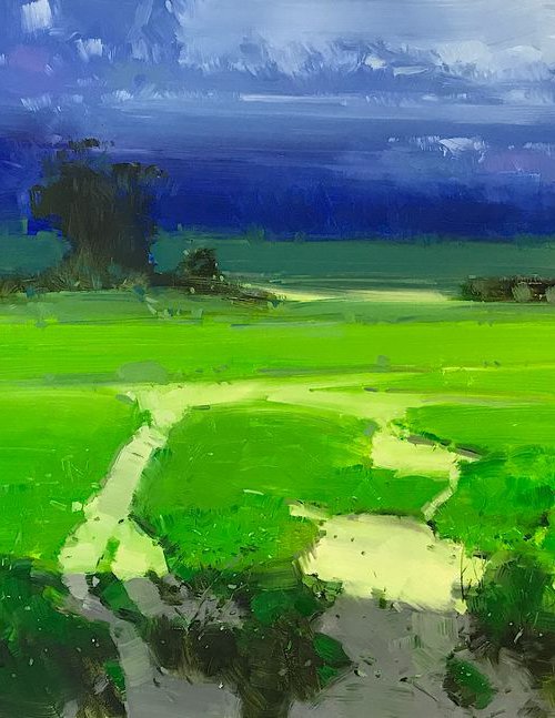 Cobalt Summer, Landscape oil painting, One of a kind, Handmade artwork, Ready to hang by Vahe Yeremyan