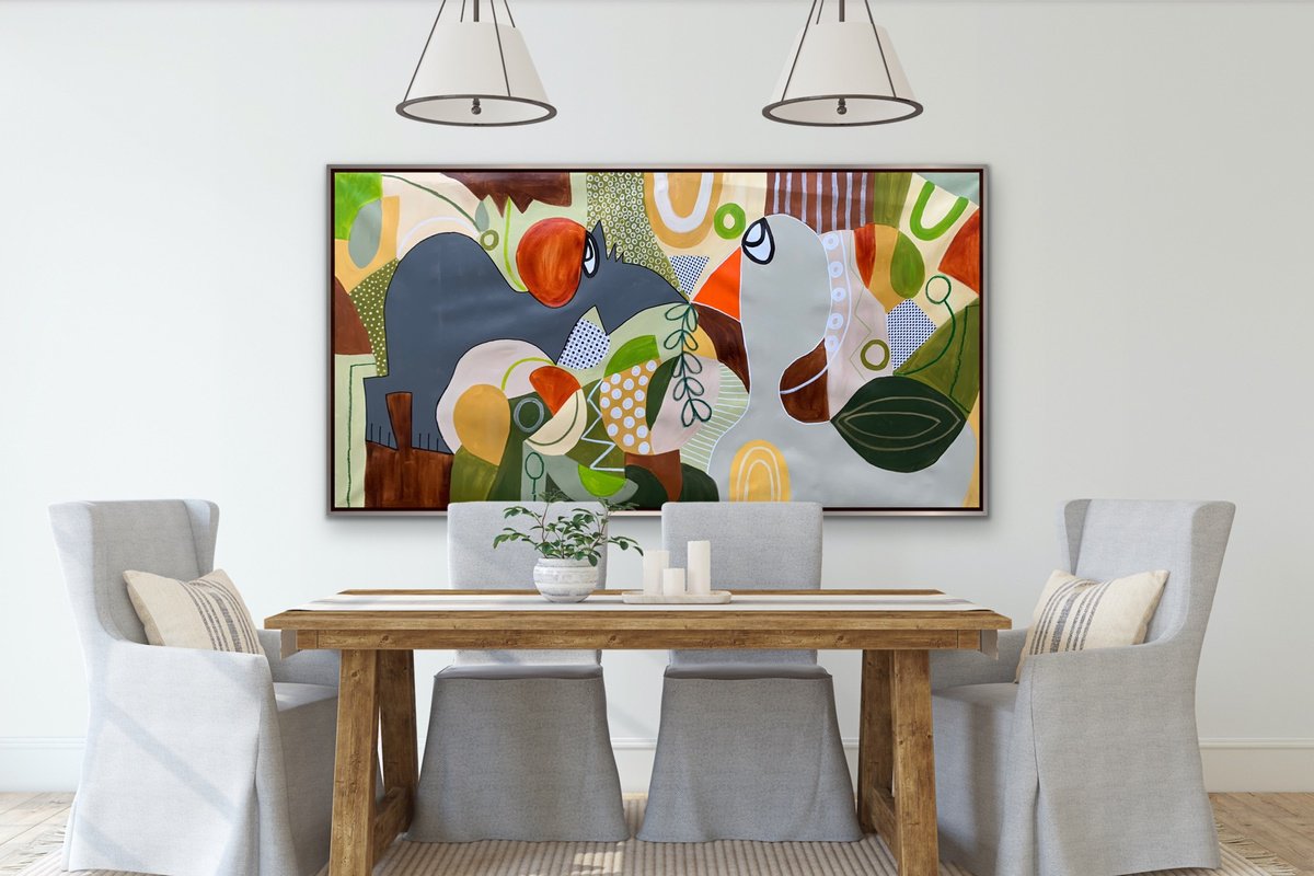 Organic Abstract Acrylic Painting By Rashna Hackett, 72 X 38", A Meeting Place, Original Artwork