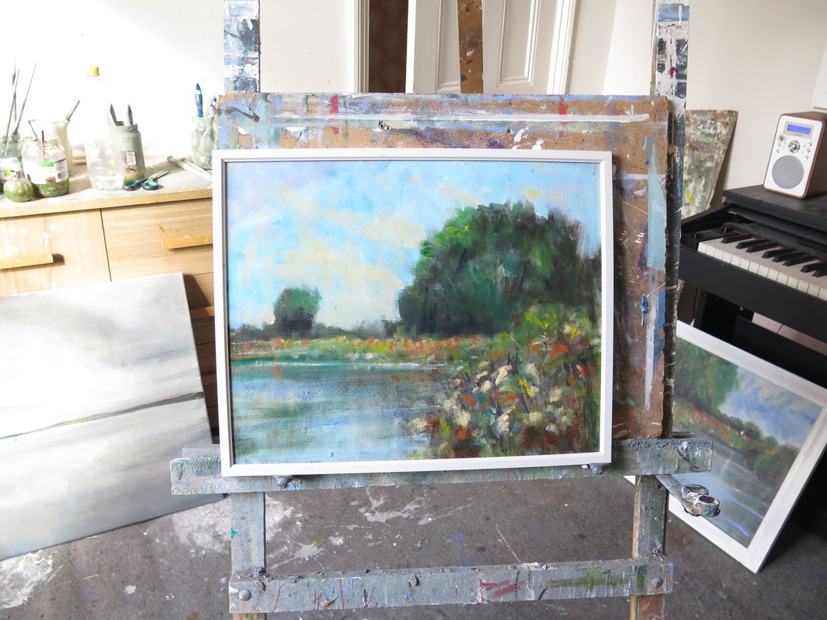 Impressionistic Landscape Oil Painting By Malcolm Ludvigsen, 21 X 17", Pocklington Canal, Original Artwork