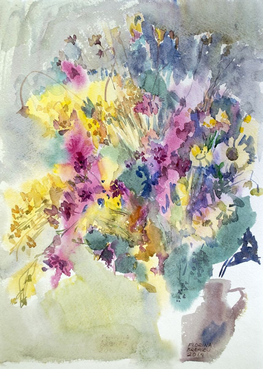 Impressionistic Botanical Watercolour By Florina Breazu, 12 X 16, Wild Flowers, Original Artwork