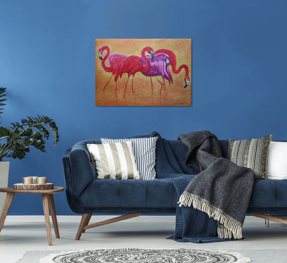 Flamingo on Gold -Blazing Gradient